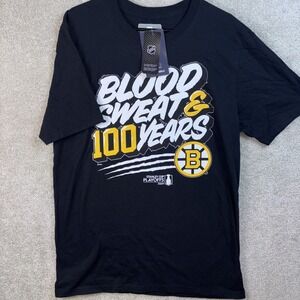 Fanatics NHL Boston Bruins Men Medium Blood Sweat & 100 Years Black T-Shirt NEW